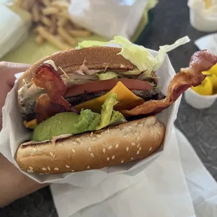 Avocado bacon cheeseburger. Delicious!!!! The fries were amazing too:-)