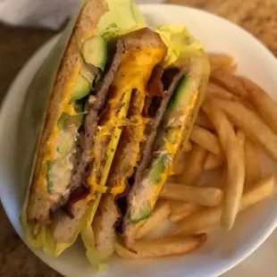 a plate of fries and a sandwich