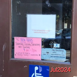 Back door with new hours.