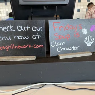 Check out our menu now at dinosgrillnewark.com &amp; Friday's Soup is Clam Chowder
