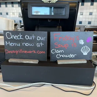 Check out our menu now at dinosgrillnewark.com &amp; Friday's Soup is Clam Chowder