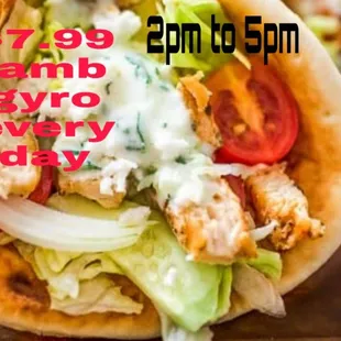 Lamb gyro  $7.99 2pm to 5pm