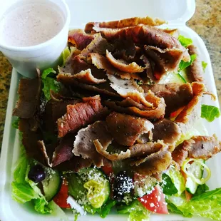 Greek salad with lamb &amp; beef