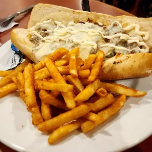 Philly cheesesteak and fries