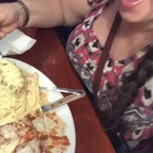 Mama's Trio pasta platter- Lasagna, Manicotti &amp; Fettucine Alfredo.