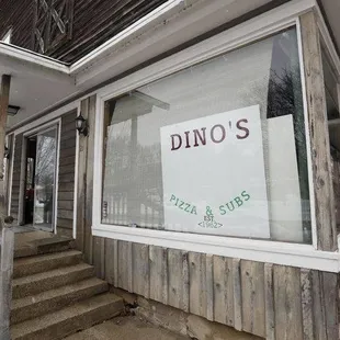 a sign in the window