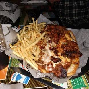 Jambalaya sandwich and fries.