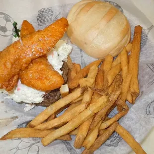 a burger and french fries