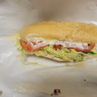 1/2 turkey cheese on white bread with "the works" &amp; Dino's dressing