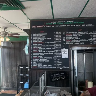 a menu on the wall