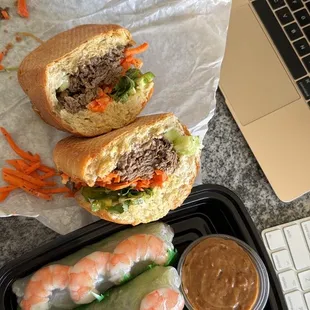 Beef sandwich and shrimp roll