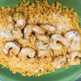 a bowl of rice and shrimp