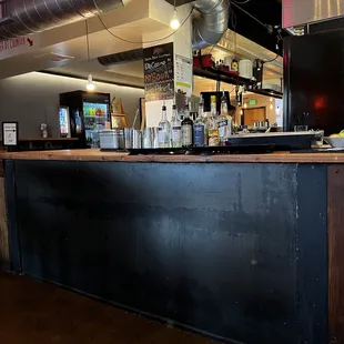 a view of a restaurant counter