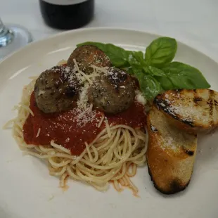 Our Homemade Meatballs, spaghetti and sauce.