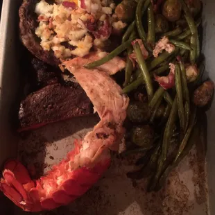 a lobster and green beans