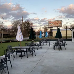 tables and umbrellas