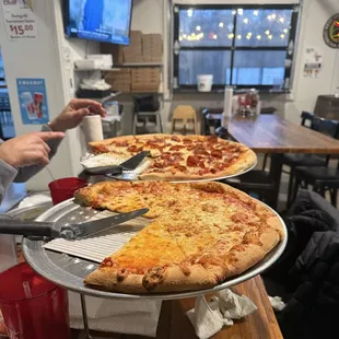20 inch sausage and pepperoni, 15 inch cheese