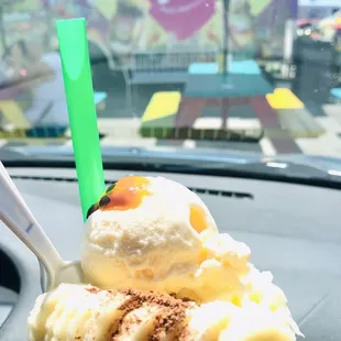 My Dios Mio Cholado w/ a view of their truck. Seating is all outside in front of their truck