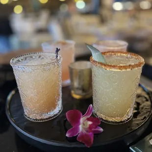 Diosa Margarita Flight  Pineapple Serrano &amp; Strawberry Basil was our fave!
