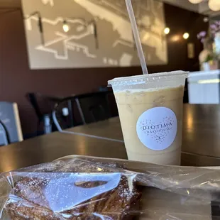 House-made Saffron &amp; Rose Milk Tea and Chocolate Almond Croissant