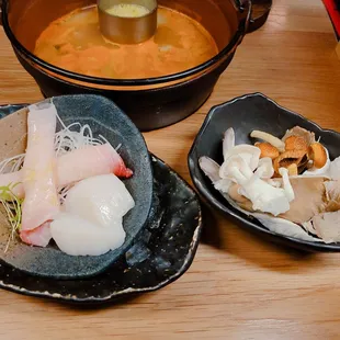 Sword fish, scallop, oysters