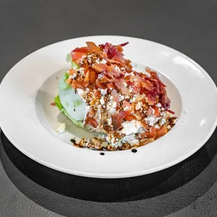 iceberg, bacon, blue cheese, crumbles, tomato and balsamic reduction