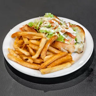 fresh grilled veggies, melted mozzarella, lettuce, tomato, creamy garlic dressing served on a French roll