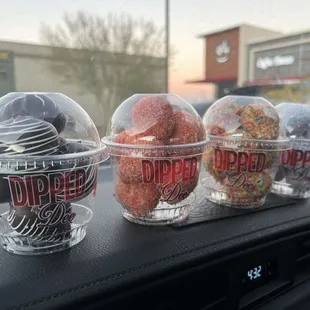 Dark Chocolate, Strawberry Crunch, Fruity Pebbles, Cotton Candy Dipped Strawberries