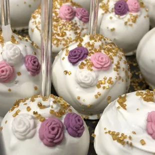 Custom-ordered cake pops with a rose theme!