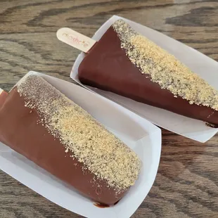 Fully dipped milk chocolate and dark chocolate with graham cracker crbs