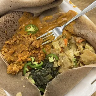 a plate of ethiopian food