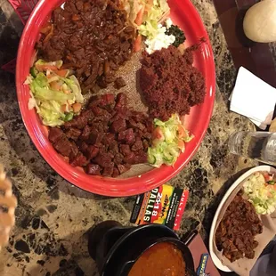 Order of kitfo, juicy tibs, Beef Gored Gored and bozena shiro