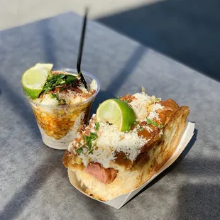 Elote Dog &amp; Dirty Esquite (Corn In A Cup) - both were bomb!