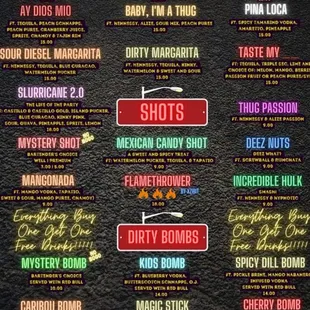 Dirt Dog Bar drink menu