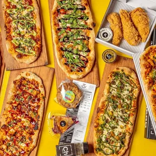 a variety of different pizzas