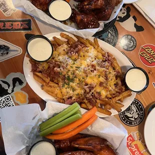 chicken wings and fries