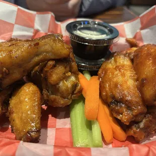 (Left) Whiskey Glaze &amp; (Right) Ninja coated wings