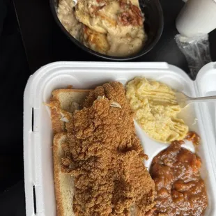 Catfish plate with grits, yams, and biscuits and gravy with bacon ..... SO GOOOOOOOOD