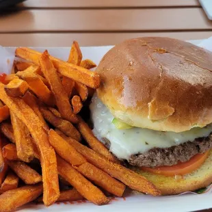 Avocado Burger and sweet potato fries