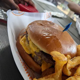 Double burger and fries