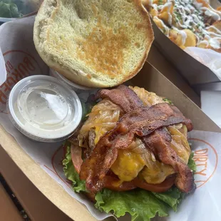 Whiskey Caramelized Onion Burger (swapped blue cheese for cheddar)