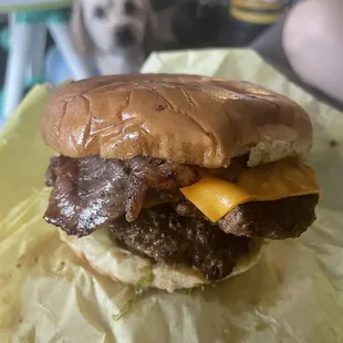 Burger missing Lettuce, Tomatoes, pickles