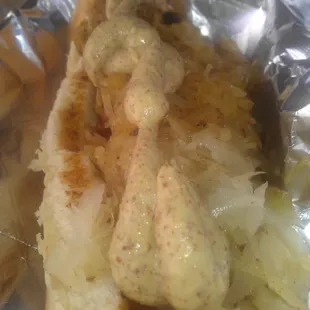 German Dawg - bacon wrapped with grilled saurkraut