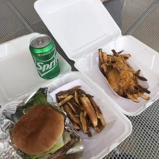 Mushroom Swiss Burger (combo with fries and drink)  Chili Cheese Fries