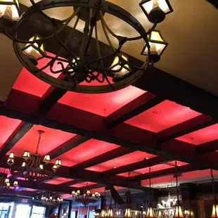 a chandelier hanging from the ceiling