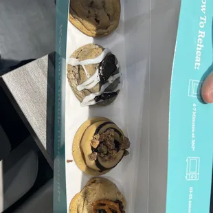 Absolute bomb cookies (from left to right: classic chocolate chip, cookies and crème, reverse with Reese&apos;s and kitchen sink)
