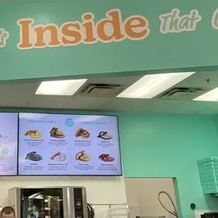 the inside of a donut shop