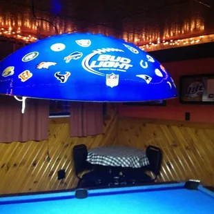 a blue pool table