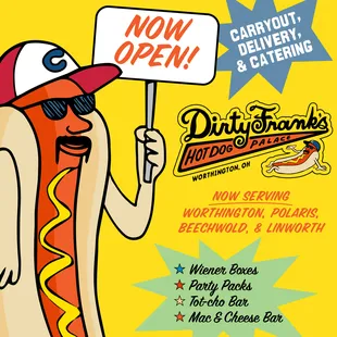 a hot dog holding a sign