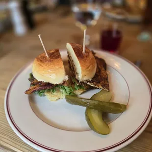 Grill chicken and bacon sandwich.